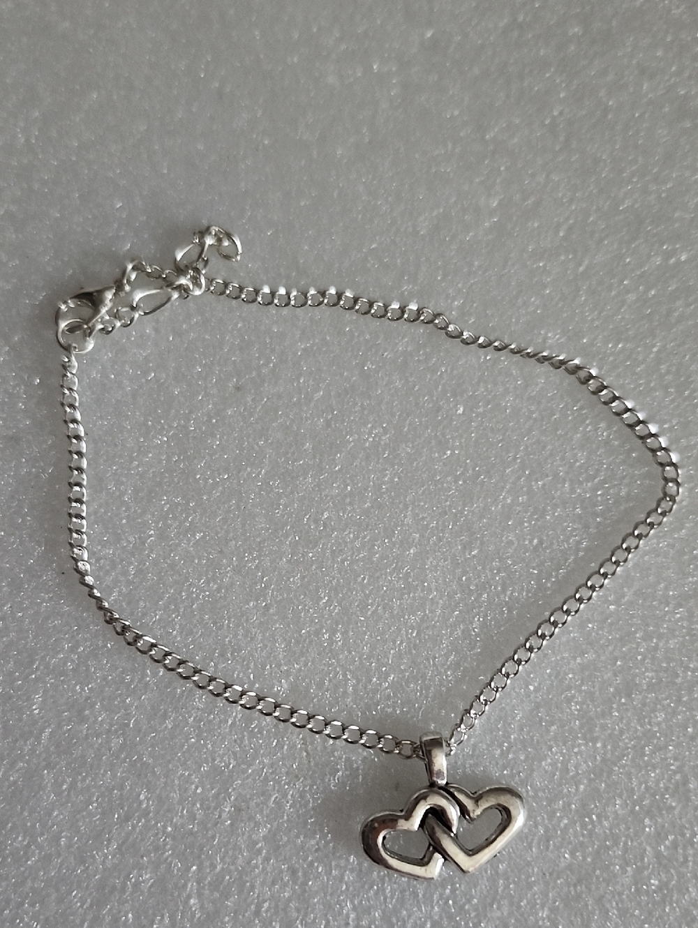 Hand Crafted Double Interlocking Hearts Bracelet / Anklet - Silver